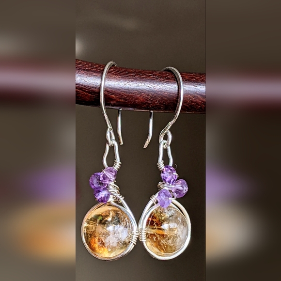 Vibrant Amethyst And Citrine Earrings Handmade In Sterling Silver - Picture 6 of 15